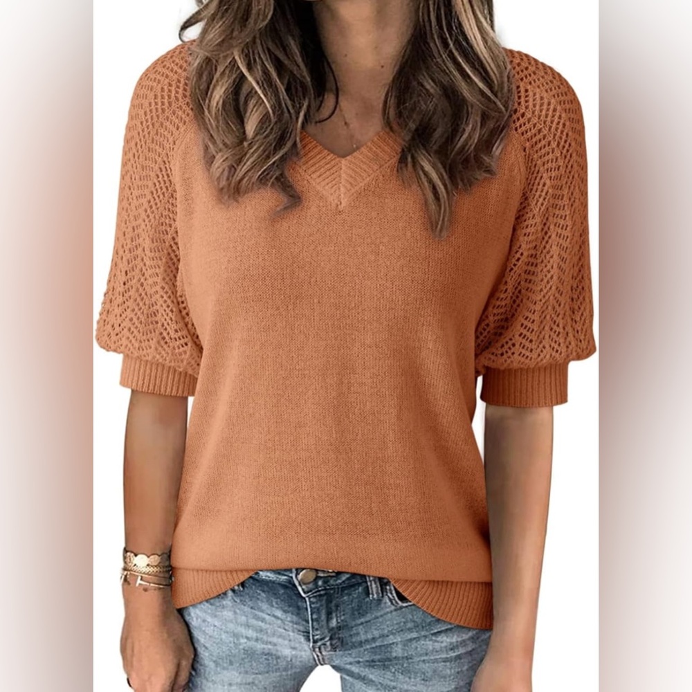 Women's V-Neck Knit Sweater - Orange